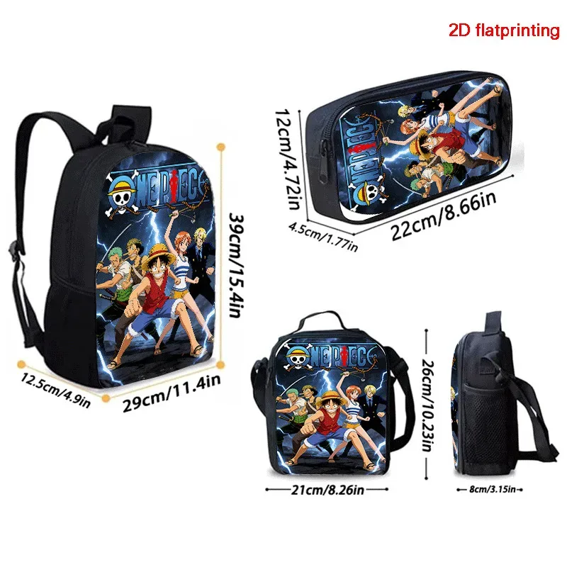 ensemble de sacs à dos scolaires 3 en 1 imprimé one piece, grande capacité, léger, avec trousse et sac à lunch