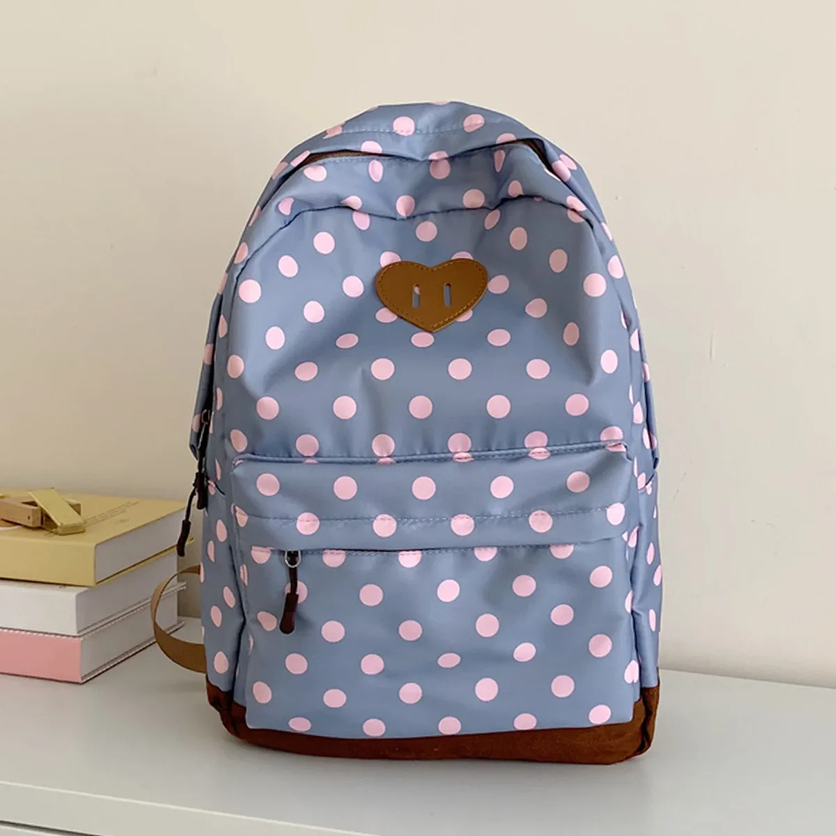 sac à dos mignon à pois en nylon pour femmes, plusieurs poches, sac à dos ludique pour livres, sac de voyage pour adolescentes, filles, collège, trajets quotidiens