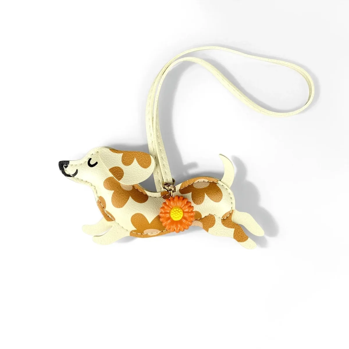 porte-clés teckel en similicuir, breloque pour sac en forme de chiot avec fleur de marguerite - accessoires pour sac à main et sac à dos, cadeau pour les amoureux des chiens
