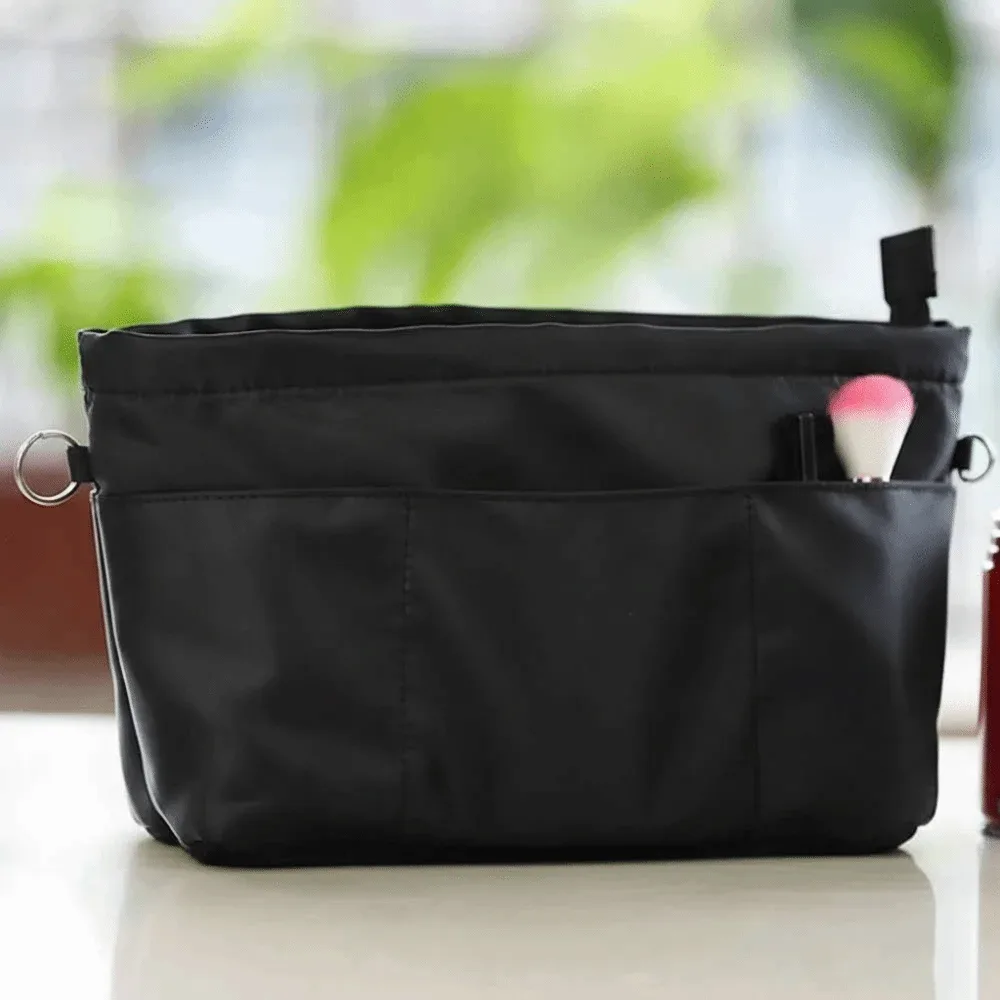 sac de rangement vintage pour cosmétiques avec fermeture éclair, sac à main multifonctionnel multi-poches, sacs de rangement de couleur unie, sac intérieur pour femmes