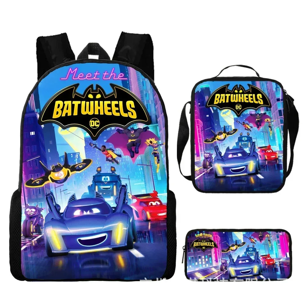 sac à dos d'école à roulettes de chauve-souris, sac à déjeuner, ensemble de trousse à crayons, cadeau pour enfants étudiants