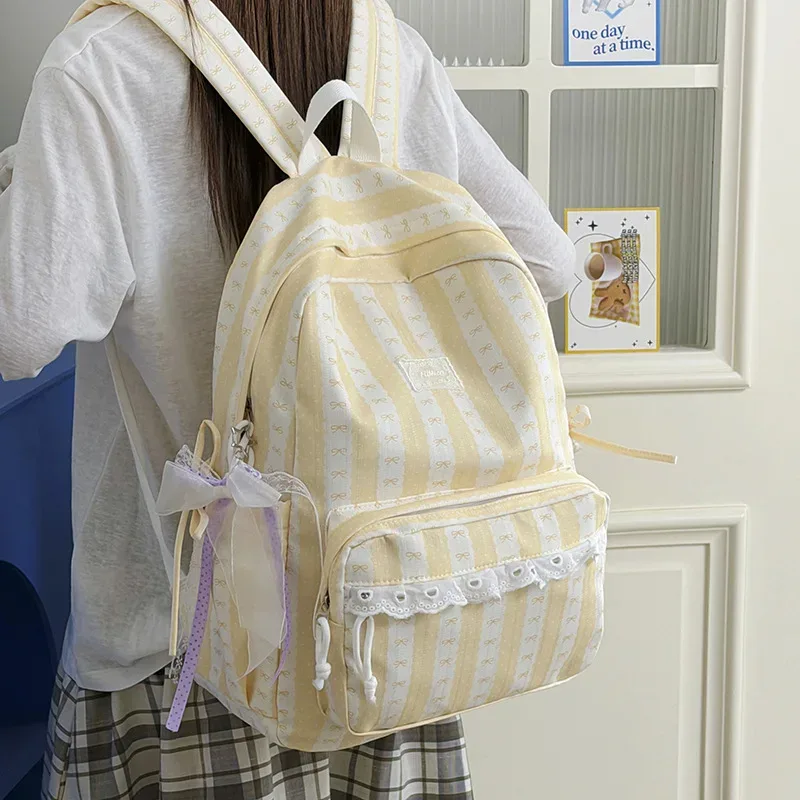 sac à dos à pois et rayures pour étudiants, mochila commuter, mochilas mujer, sacs à dos grande capacité, sac à dos en dentelle pour adolescentes, bolsas feminina