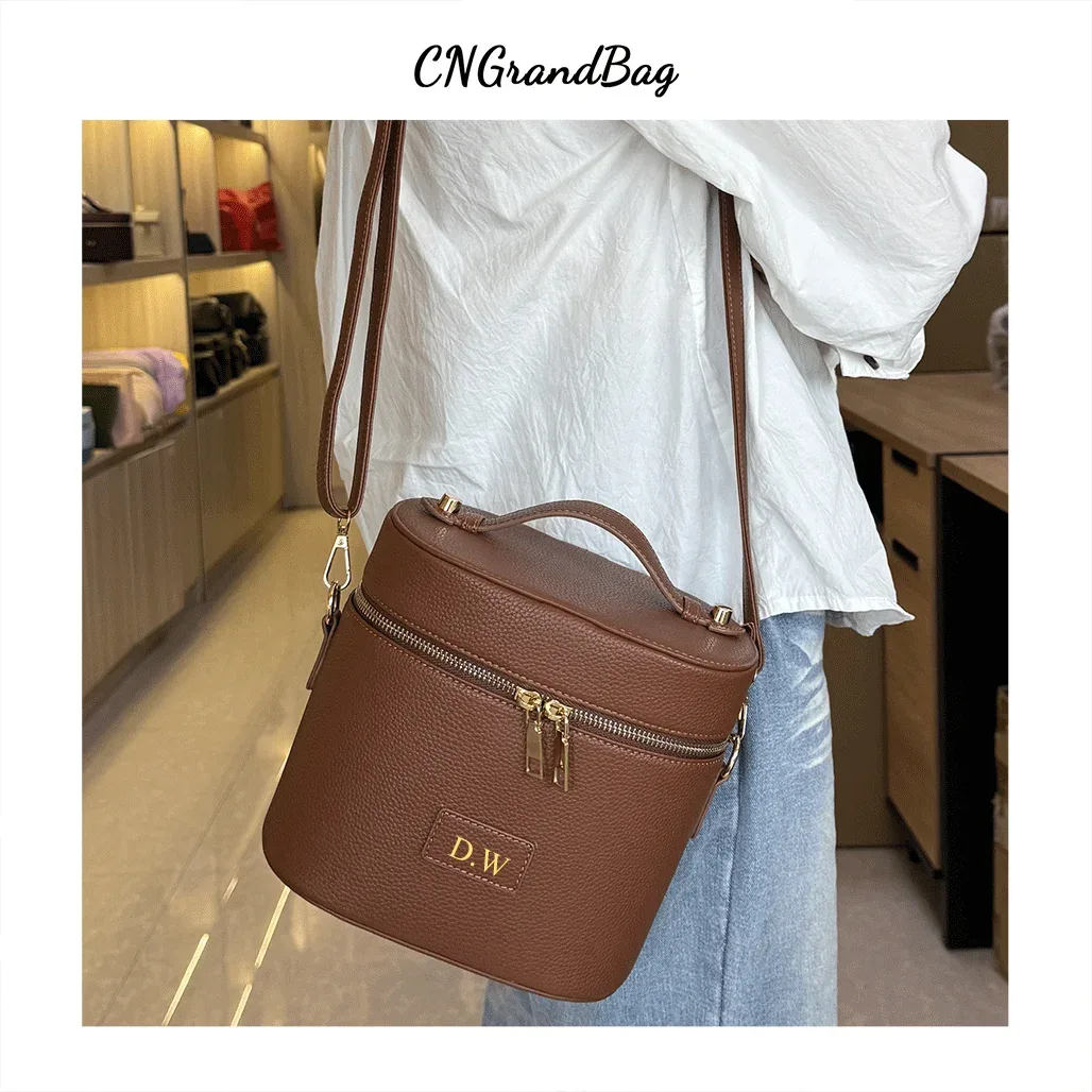 sac cosmétique en cuir personnalisable avec bandoulière - grande capacité, étanche, portable, avec compartiment amovible