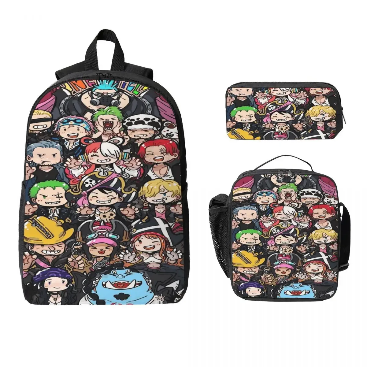 ensemble de 3 sacs à dos luffy one piece pour enfants, avec trousse à crayons, sac à livres et boîte à lunch pour les élèves.