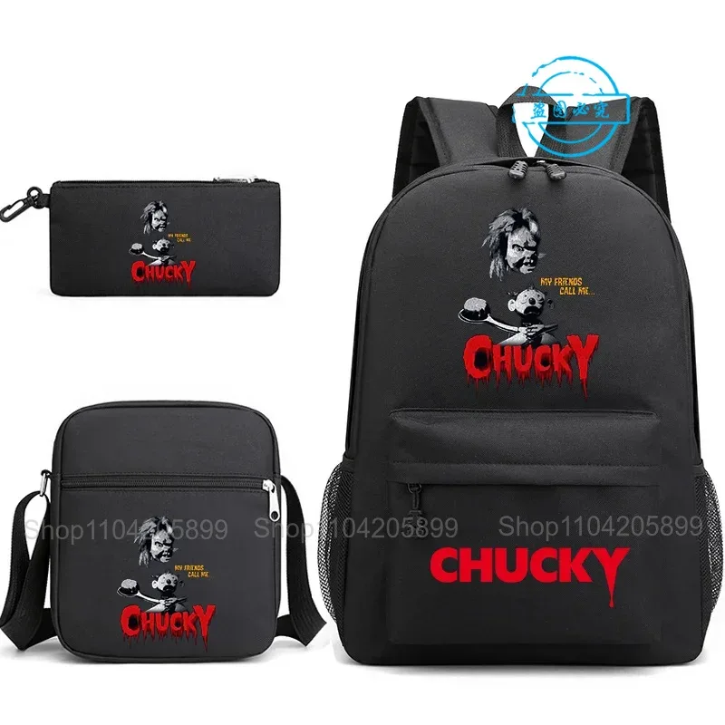 sacs à dos chucky pour enfants, 3 pièces, cartables pour étudiants et adolescents, sacs d'école pour garçons et filles, trousse à crayons, sacs à bandoulière, sac de voyage