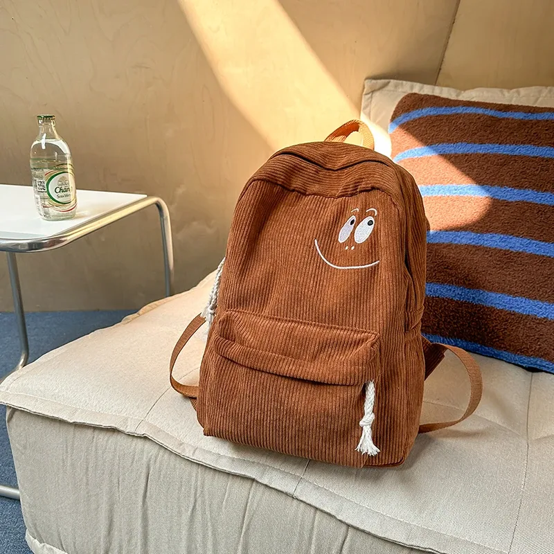 Sacs à dos en velours côtelé pour étudiants, couleur unie, fermeture éclair, simples, décontractés, durables, pour les déplacements quotidiens, polyvalents, à la mode, 2026