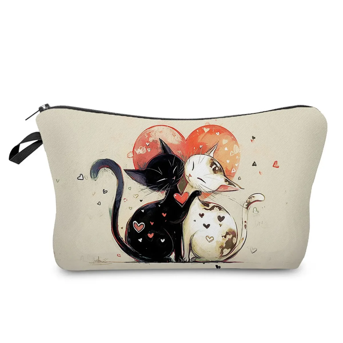 sacs de maquillage college chat noir pour femmes, sacs de rangement portables de voyage, impression d'animaux kawaii décontractés, sacs à cosmétiques double face avec fermeture éclair
