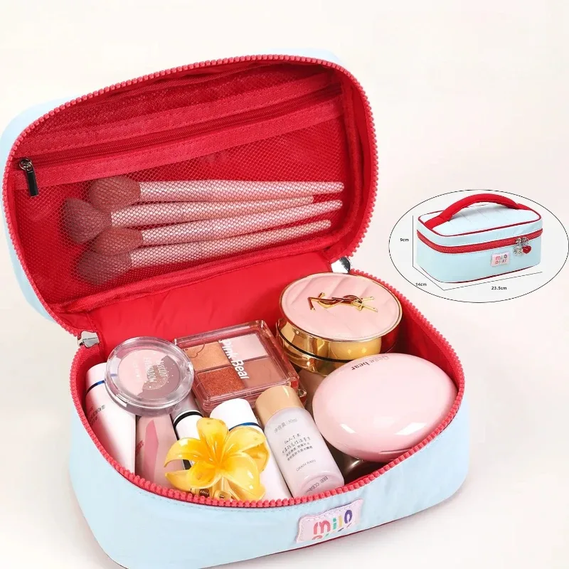 Nouvelle Trousse de Maquillage et de Soins de la Peau Portable de Grande Capacité, Style Coréen, Trousse Cosmétique à Main, Trousse de Toilette de Voyage Mignonne avec Blocs de Couleurs