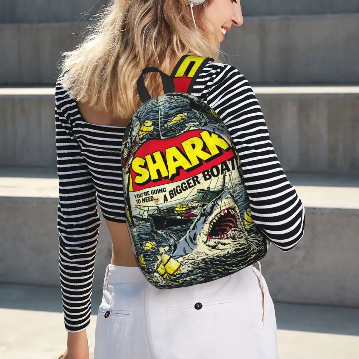 sac à dos classique avec affiche de film jaw-shark, sac à dos de sport, d'école, de travail, avec affiche de requin, sac à dos pour hommes et femmes, sacs en toile pour ordinateur portable