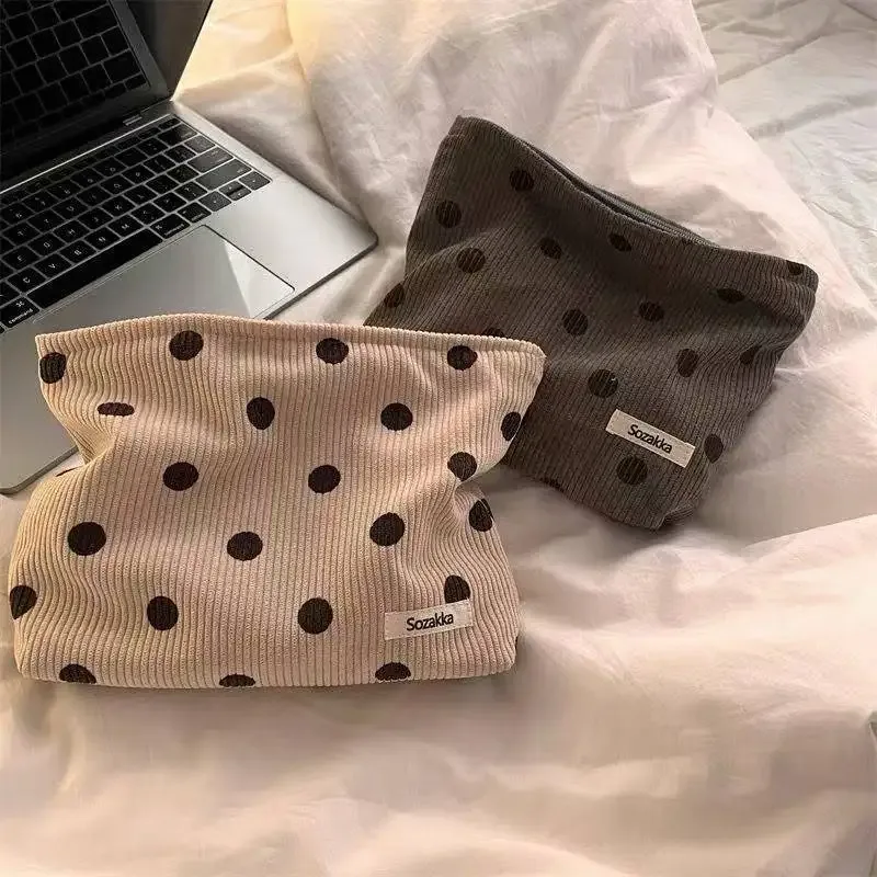 Trousse de maquillage Vintage en velours côtelé pour femmes, trousse de toilette, sac à main Portable de grande capacité, pochette de rangement