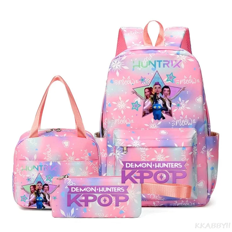 ensemble de 3 sacs à dos kpop demon hunters, sac d'école, sac à déjeuner, trousse à crayons, cadeau de rentrée scolaire pour fille, mochila de loisirs, sacs de voyage pour adolescents