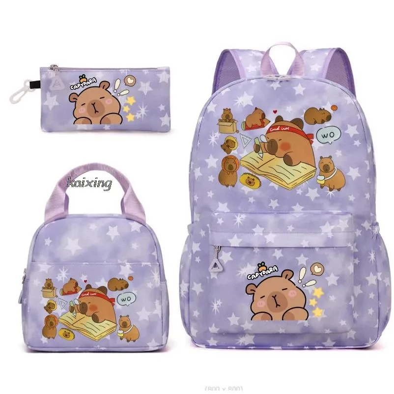 ensemble de sacs à dos imprimés capybara kawaii avec sac à déjeuner et trousse à crayons, sac à dos pour étudiante, grande capacité, léger, pour ordinateur portable, sacs de voyage