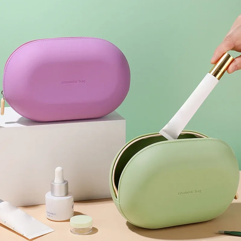 sac à cosmétiques en silicone de grande capacité, sac de rangement de voyage étanche, gain de place, anti-poussière, fermeture à glissière, porte-monnaie de voyage