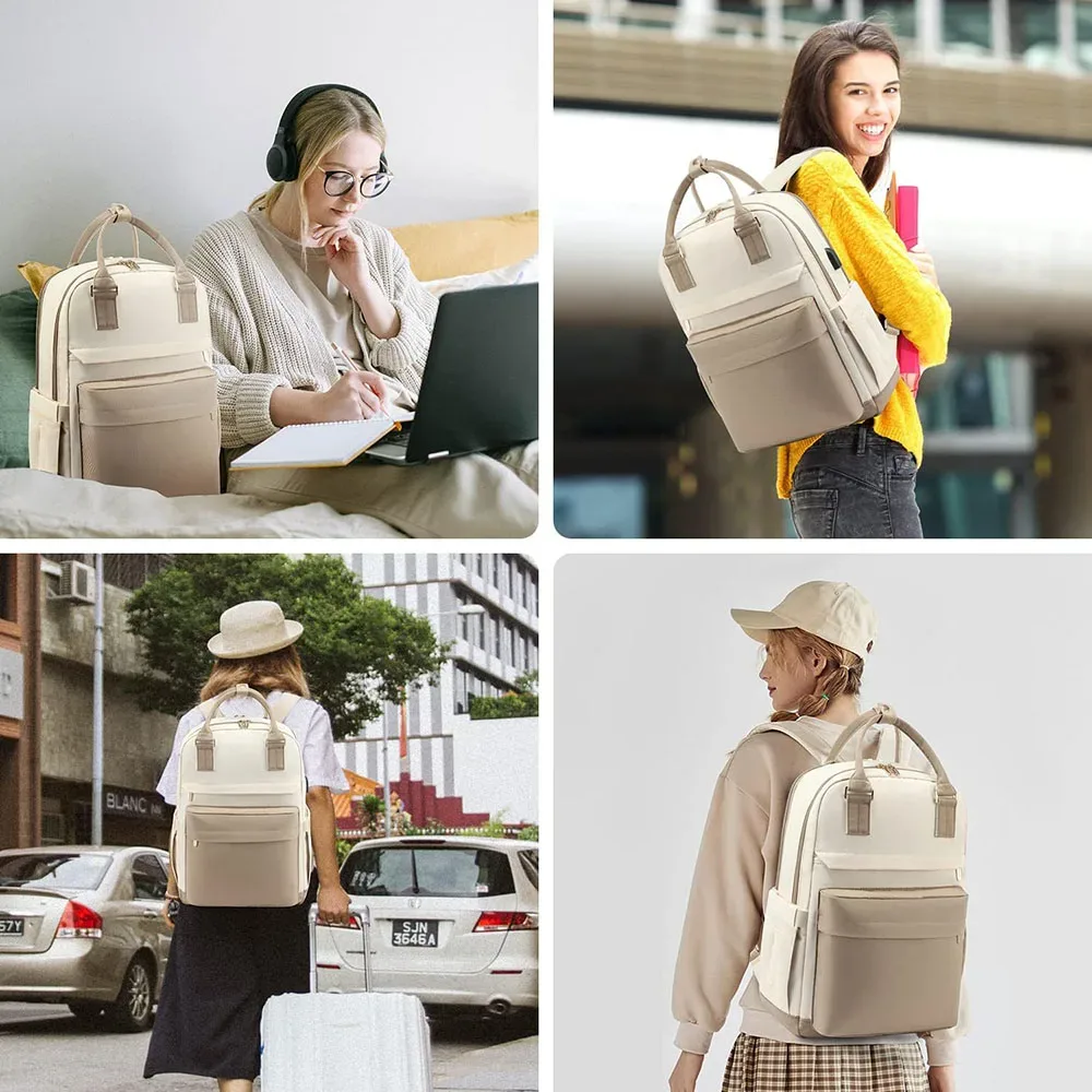 sac à dos pour ordinateur portable de 15,6 pouces pour femmes, avec port usb, grande capacité, sac de voyage étanche, sac à dos vintage