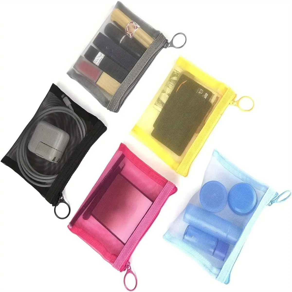 mini sacs en maille à fermeture éclair, 4 "x 5", organisateur d'accessoires cosmétiques pour maquillage de beauté, rouge à lèvres, petite pochette de rangement pour kit de voyage, 5 pièces/paquet