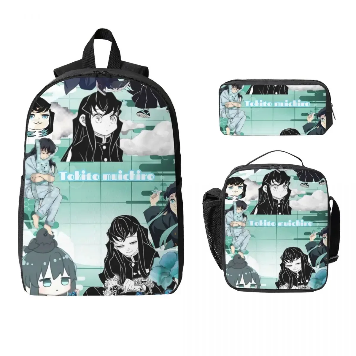 muichiro tokito sac à dos étudiant garçons filles bookbag sac d'école ordinateur portable sacs à bandoulière 3ps sac à déjeuner isolé trousse à crayons