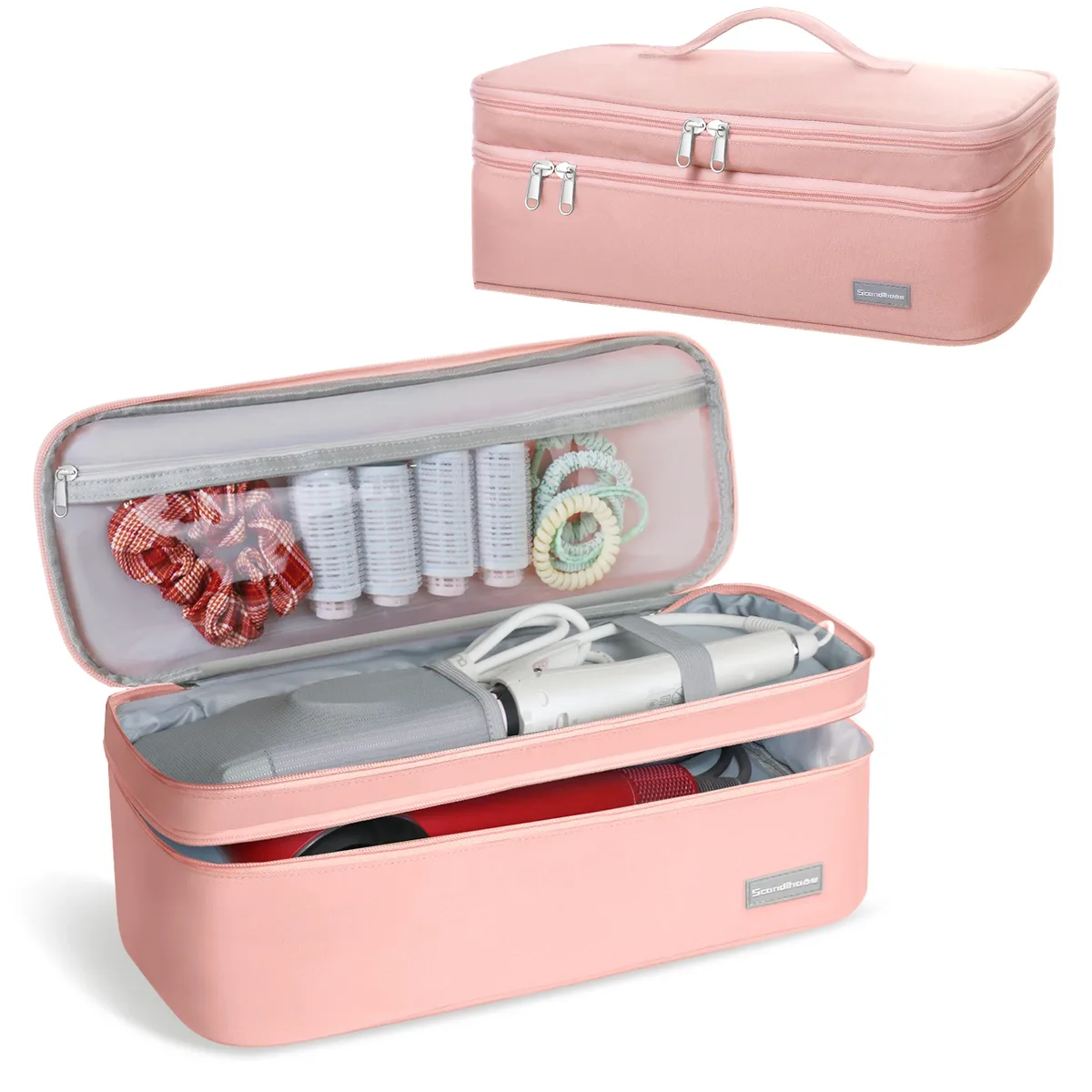 étui pour sèche-cheveux, sac de rangement portable pour outils de coiffure, boîte organisatrice double couche pour fer à boucler, pince et brosse, étui de transport
