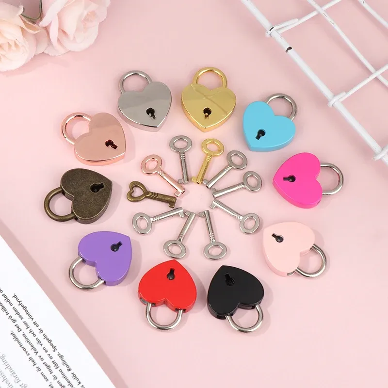 1 ensemble de cadenas en forme de cœur, serrures de matériel pour bagages avec serrure à clé pour voyage, boîte à bijoux de mariage, journal intime, valise, cadeau de noël