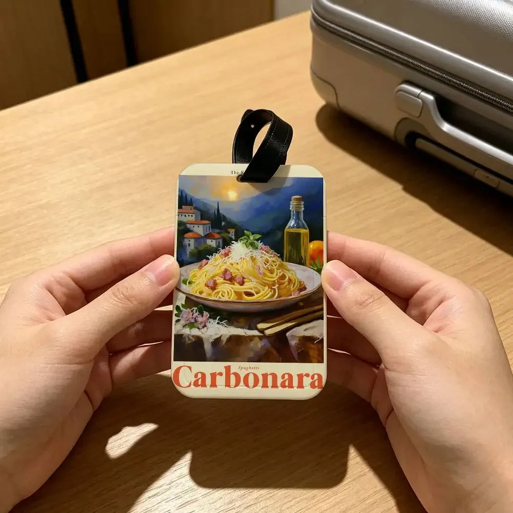 étiquette de bagage en toile motif "nourriture délicieuse" pour voyage, carte d'information en pvc, protège-nom anti-perte pour sac à dos.