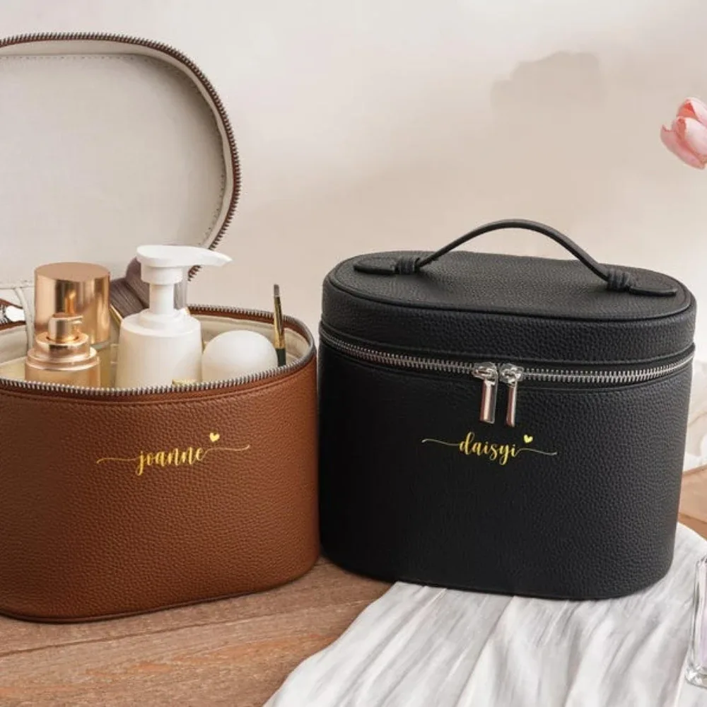 trousse de toilette de voyage personnalisée avec nom, sac de rangement portable en cuir pu avec compartiment de lavage séparé, idéal pour elle