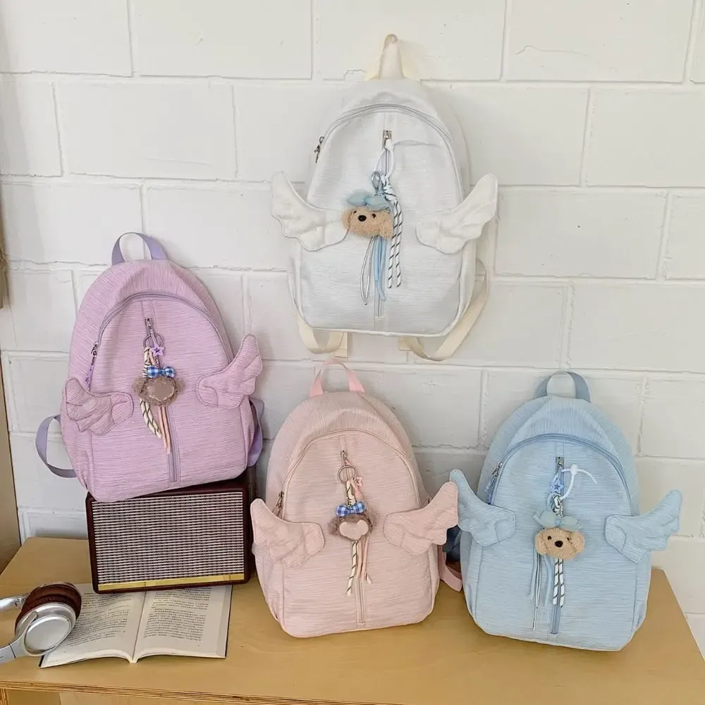 Sac à dos Y2k Sweet Angel Wing multicolore avec plusieurs poches, en nylon, léger et mignon, idéal pour les étudiants, l'école et les voyages.