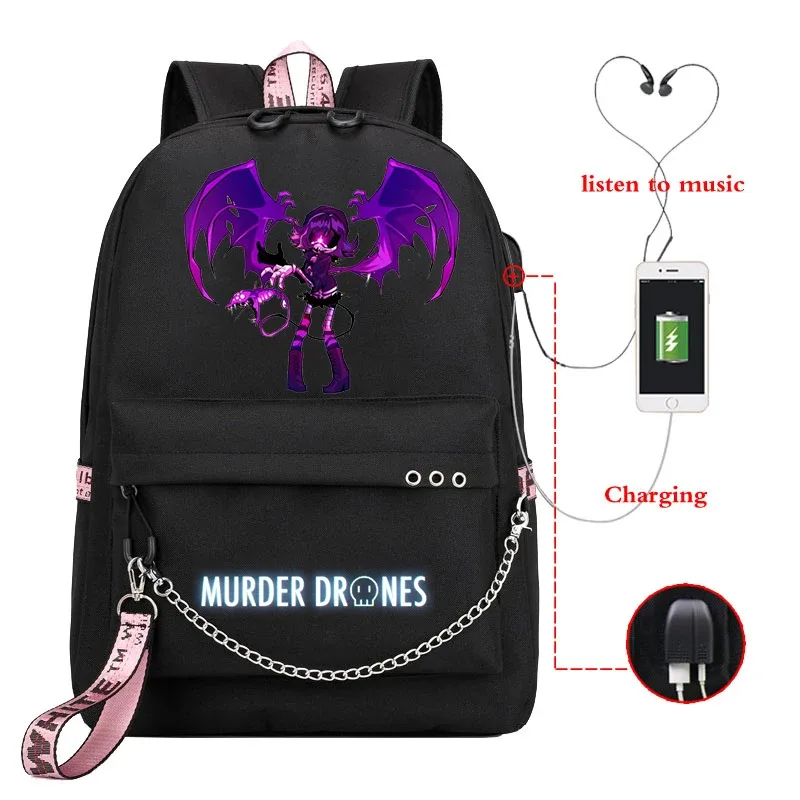 dessin animé meurtre drones sac à dos femmes hommes décontracté usb sac de charge voyage sac à dos garçon fille anime meurtre drones sacs d'école mochila