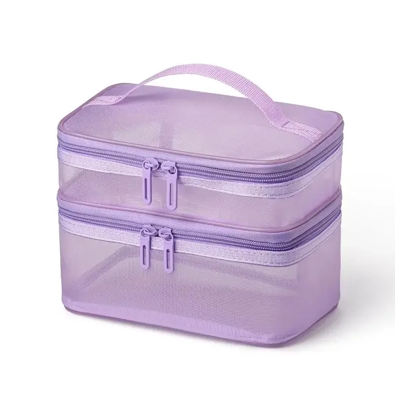 sac de voyage transparent en maille pour maquillage | organisateur de cosmétiques à grande capacité à une seule couche | pochette de rangement respirante pour produits de soin et articles de toilette