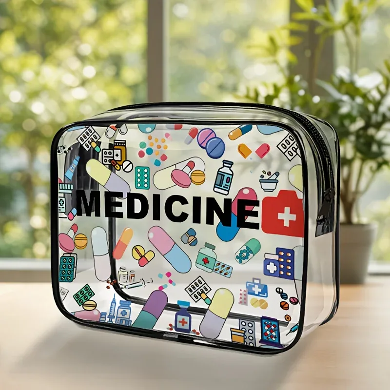 sac à médicaments en pvc transparent, pochette de premiers secours de voyage, étanche, transparente, organisateur de maquillage, trousse de toilette à fermeture éclair pour femmes, 1 pièce