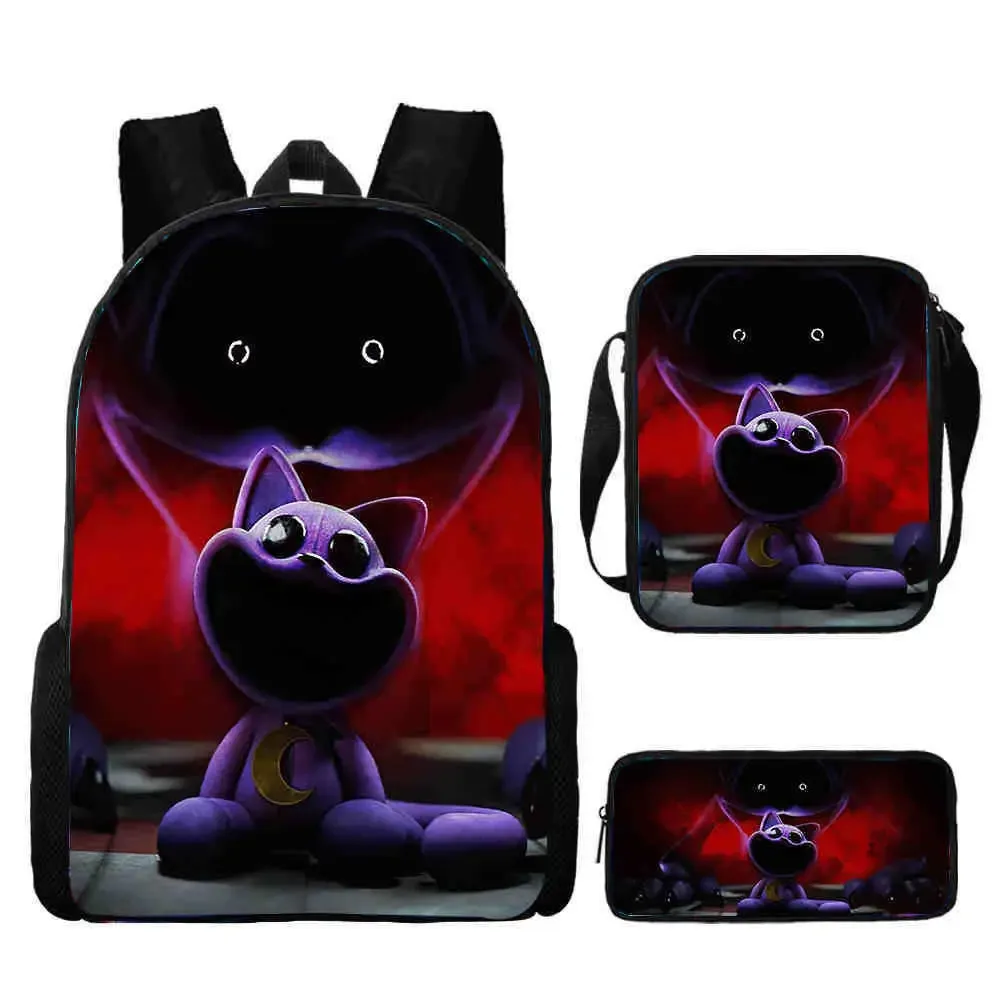 ensemble de sac à dos d'école smiling 3d critters avec sac à crayons, sacs initiés, grande capacité, dessin animé, jeu d'amine, sac à dos pour enfant, 3 pièces