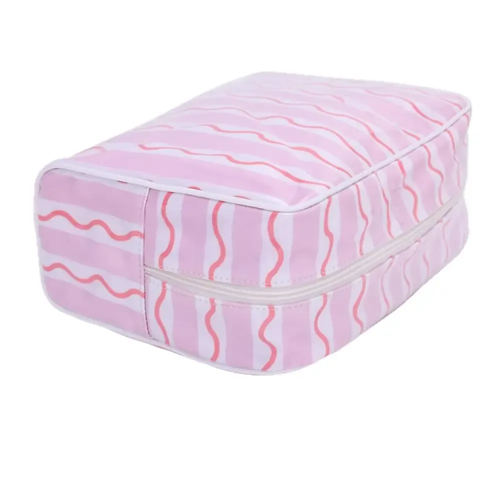 sac à cosmétiques en polyester pvc, sac de rangement pour cosmétiques imperméable à double couche, sac de toilette portable imprimé en couleur pour femmes et filles