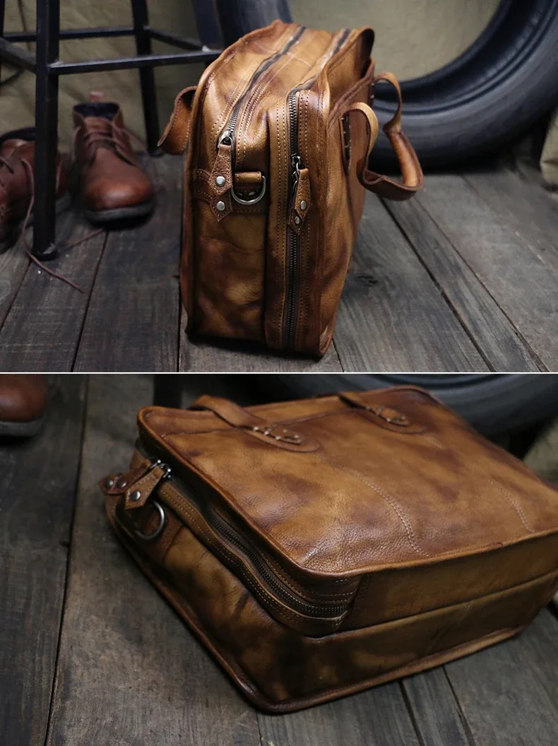sacoche de luxe vintage en cuir véritable pour homme, grande mallette d'affaires en cuir, sac pour ordinateur portable 15,6 pouces, porte-documents, sac à main.
