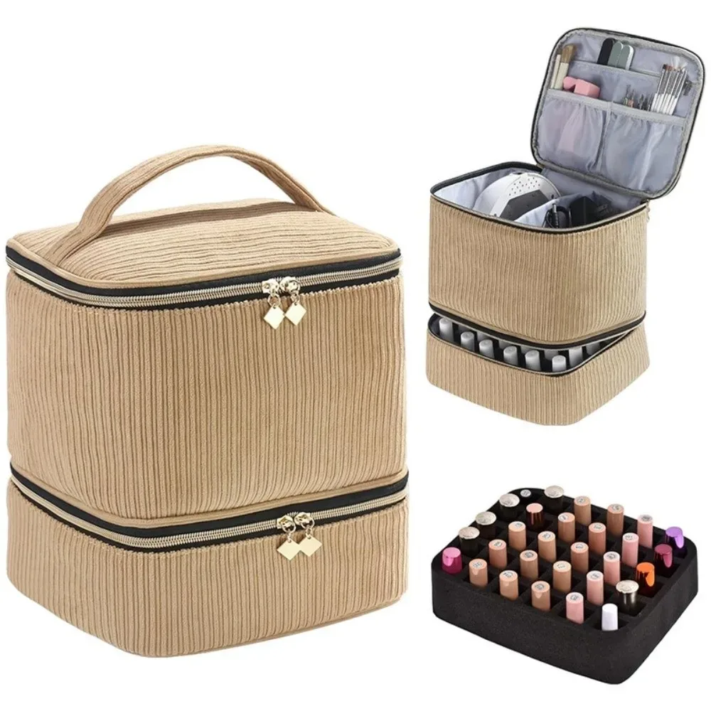 sac de rangement de vernis à ongles double couche, sac de kit de soins des ongles portatif de grande capacité, sac de rangement d'huile essentielle à 30 grilles