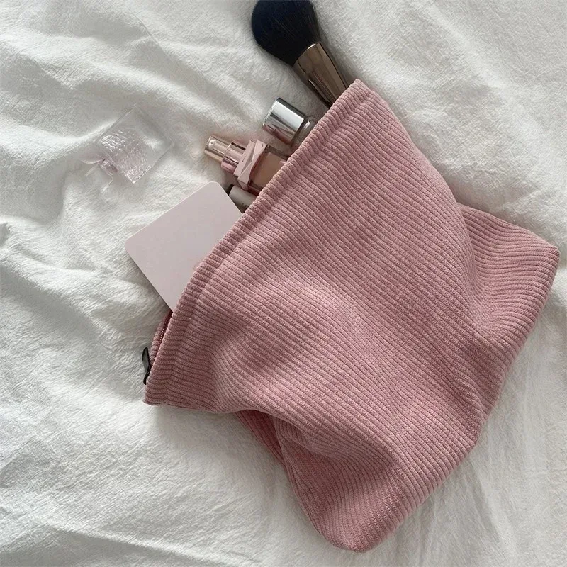 sac de voyage en velours côtelé, sac de rangement portable pour maquillage, porte-monnaie pour femmes, grande capacité, fermeture éclair, organiseur de maquillage, pochette de rangement