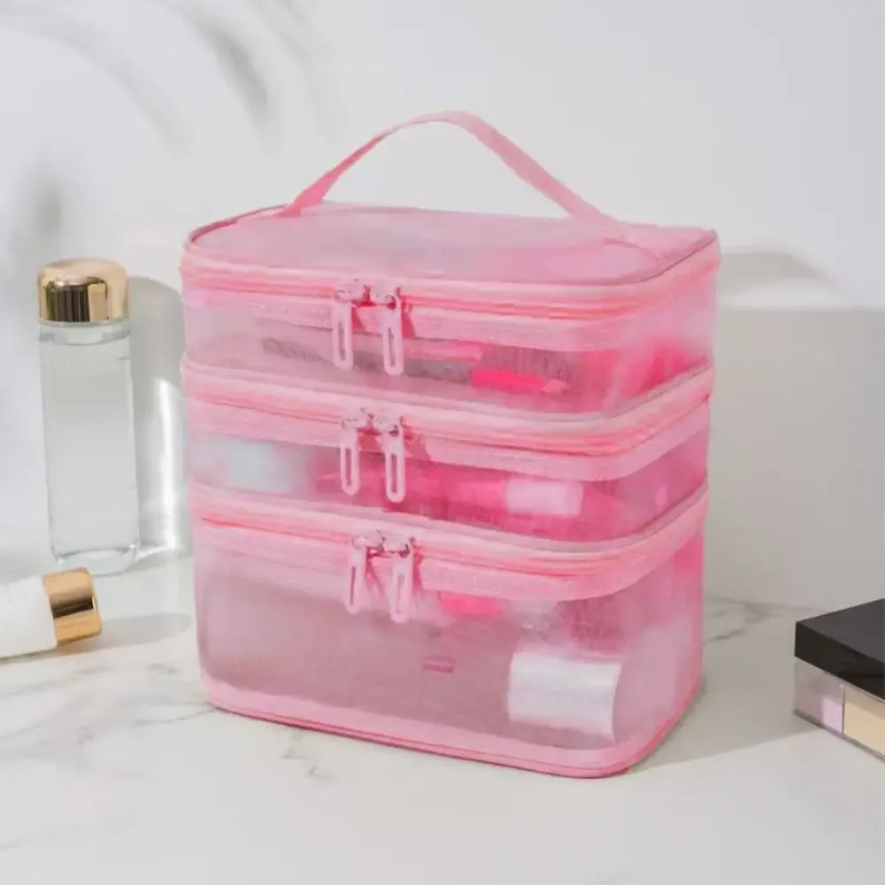 sac de rangement pour cosmétiques de voyage en maille transparente, trousse de toilette à 2/3 couches, sac de rangement de maquillage de grande capacité, salle de sport et natation