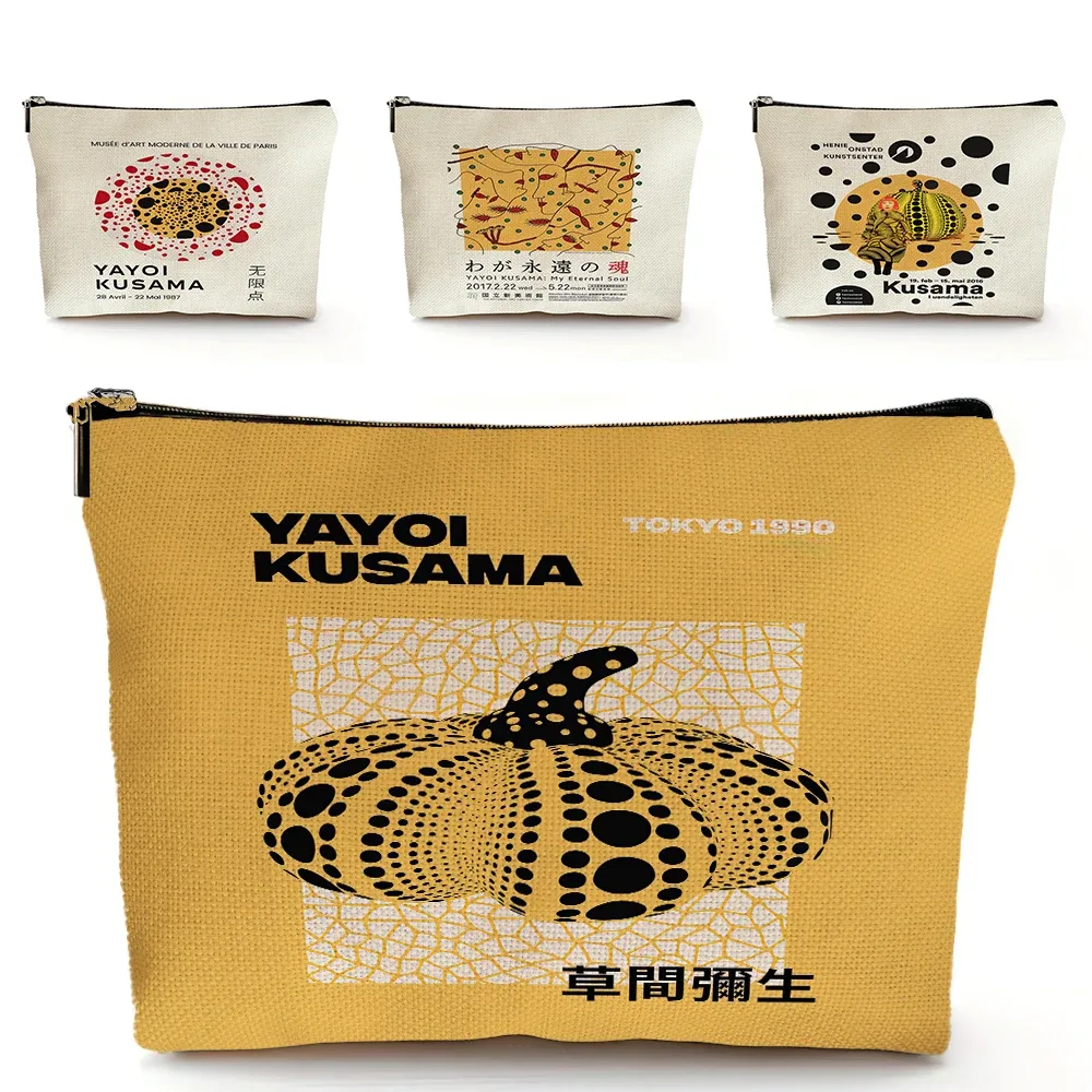 sacs à cosmétiques yayoi kusama art girl, double imprimé, motif pois japonais, sac à main de maquillage pour femme, organisateur de voyage, portefeuille enfant