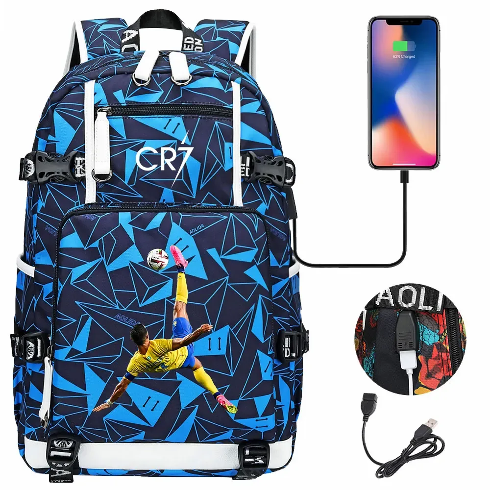 football star cr7 usb adolescents étudiant cartable femmes hommes ordinateur portable voyage sport sac à dos fille garçons enfants retour à l'école livre sacs