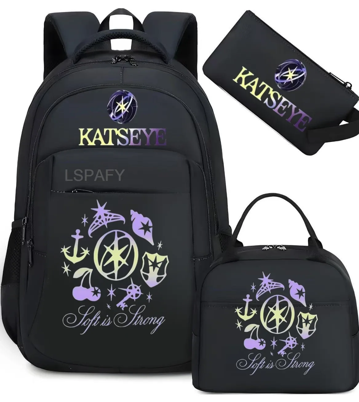 sacs d'école imprimés fashion katseye, ensemble de 3 pièces, sac à dos pour l'école primaire, garçons et filles, sac à dos de sport avec sac à lunch et trousse à crayons