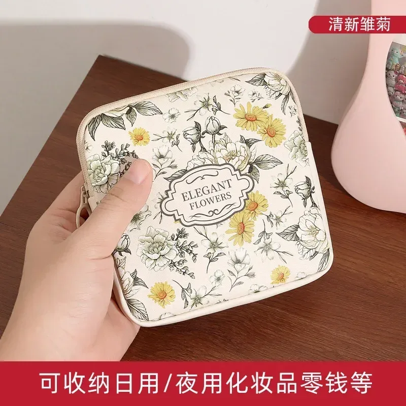 sac de maquillage cosmétique créatif, porte-monnaie de grande capacité, sac pour serviettes hygiéniques, mini organisateur de câbles de données portables pour femmes et filles