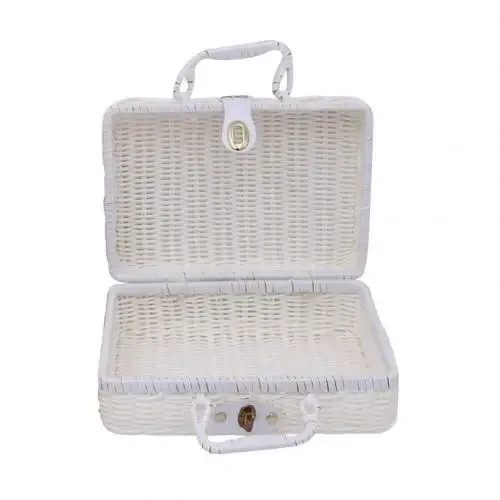 1 pc paniers de rattan panier de stockage de pique-nique valise en acier avec boîte-cadeau à la main boîte de stockage cosmétique tissée organisation de stockage