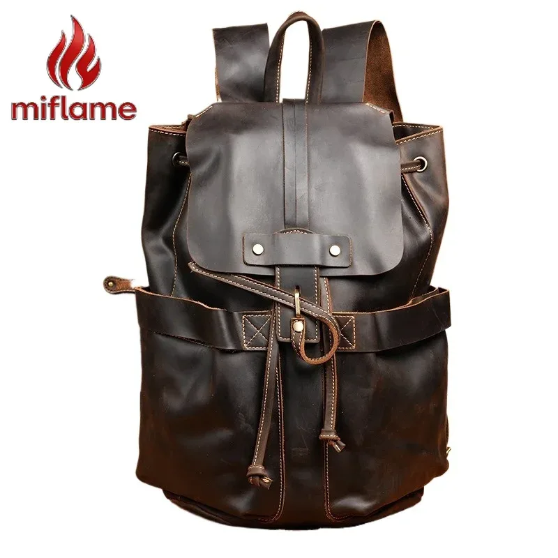 Sac à dos vintage en cuir pleine fleur Crazy Horse pour homme, grande capacité, idéal pour les trajets quotidiens, les voyages et les affaires, pour couple