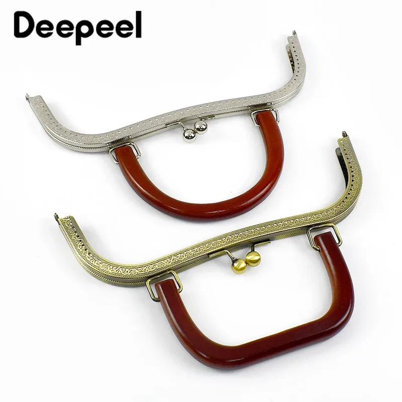 deepeel-cadre de sac à main en métal, poignée de sac en bois, fermoir de baiser, couture rapide, kit de répara