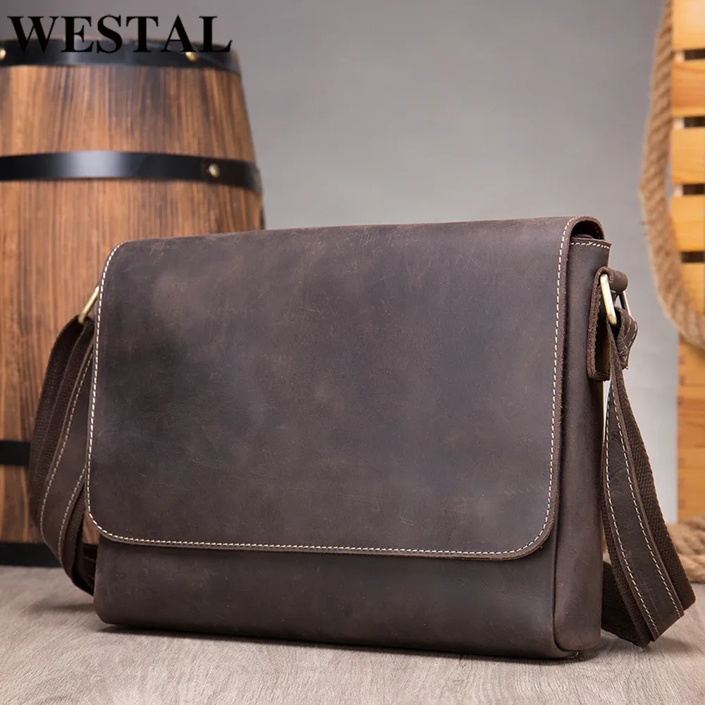WESTAL Crazy Horse cuir hommes porte-documents pochette d'ordinateur sacs de bureau pour hommes couverture sacs de messager hommes sac en cuir sacs d'ordinateur