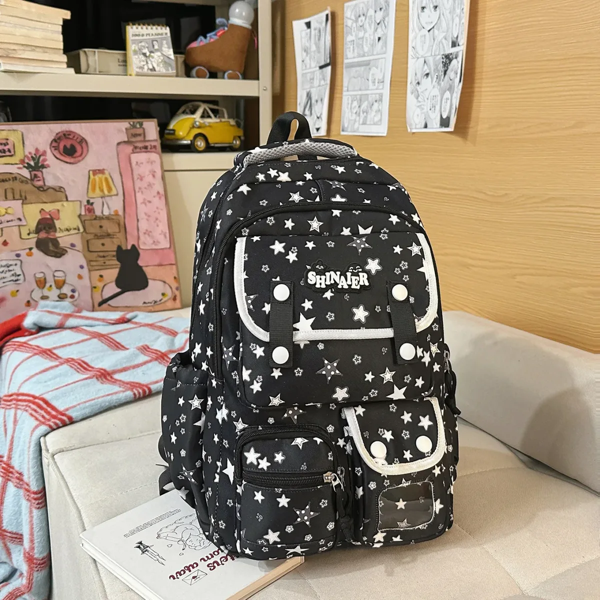 sac à dos d'écolière japonais grande capacité multi-poches pour collégienne, sac à dos transparent style anime ita bag