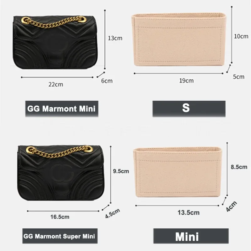 doublure de sac en tissu feutré, sac d'insertion de voyage multifonctionnel, organisateur de maquillage, sac doublé de forme, sacs super cosmétiques pour marmont