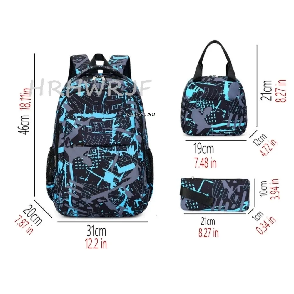 Lot de 3 sacs à dos camouflage pour garçons avec sac à déjeuner, grande capacité, pour l'école, les livres et les voyages