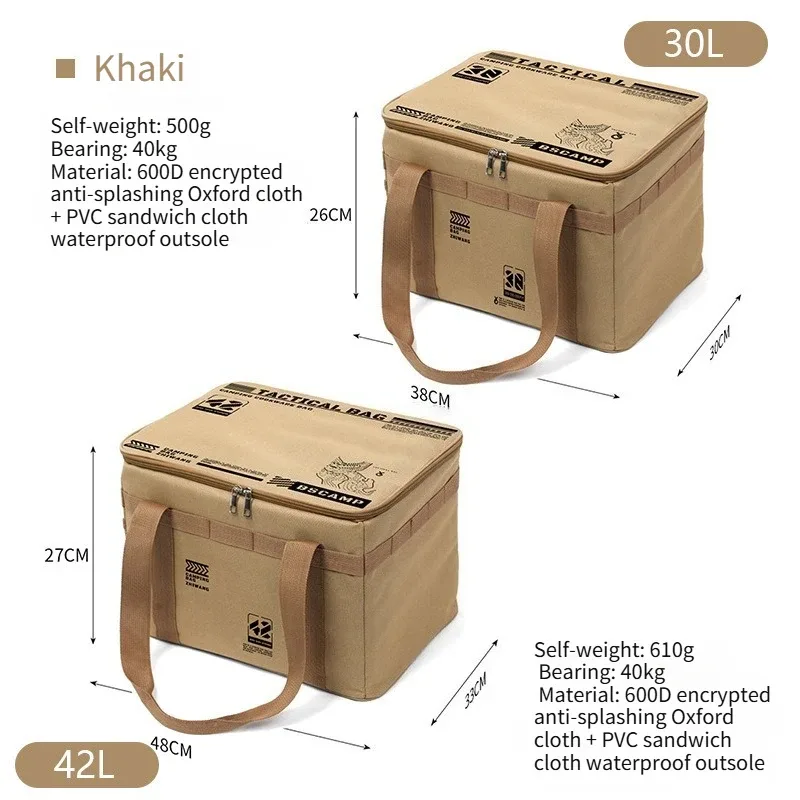 sac de rangement tactique pour le camping 30-42l - boîte pliable isolée pour pique-nique, vaisselle et équipement de terrain, imperméable