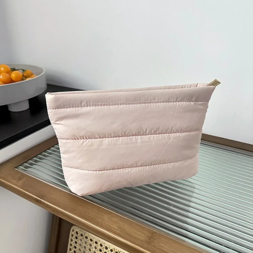 pochette de maquillage matelassée décontractée, couleur unie, rembourrée, sac de toilette de voyage, grande capacité, fermeture éclair, organiseur de cosmétiques pour femmes