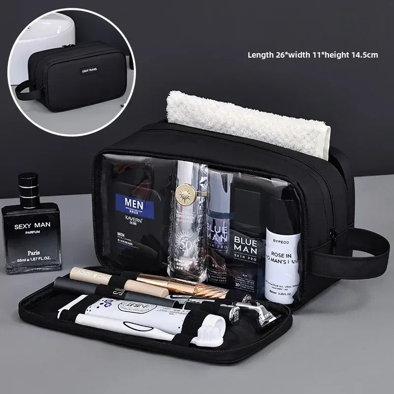 trousse de maquillage pour hommes, série elite à 3 couches, trousse de toilette de grande capacité pour hommes, essentiels de voyage, organisateur de cosmétiques portable premium