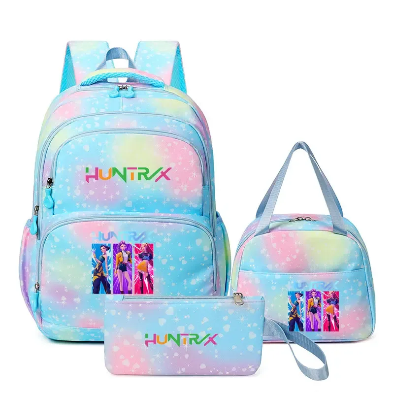 lot de 3 sacs à dos kpop demon hunters, cartable de dessin animé pour adolescents, sac d'étudiant, sacoche pour ordinateur portable et livres, sac de voyage, mochilas