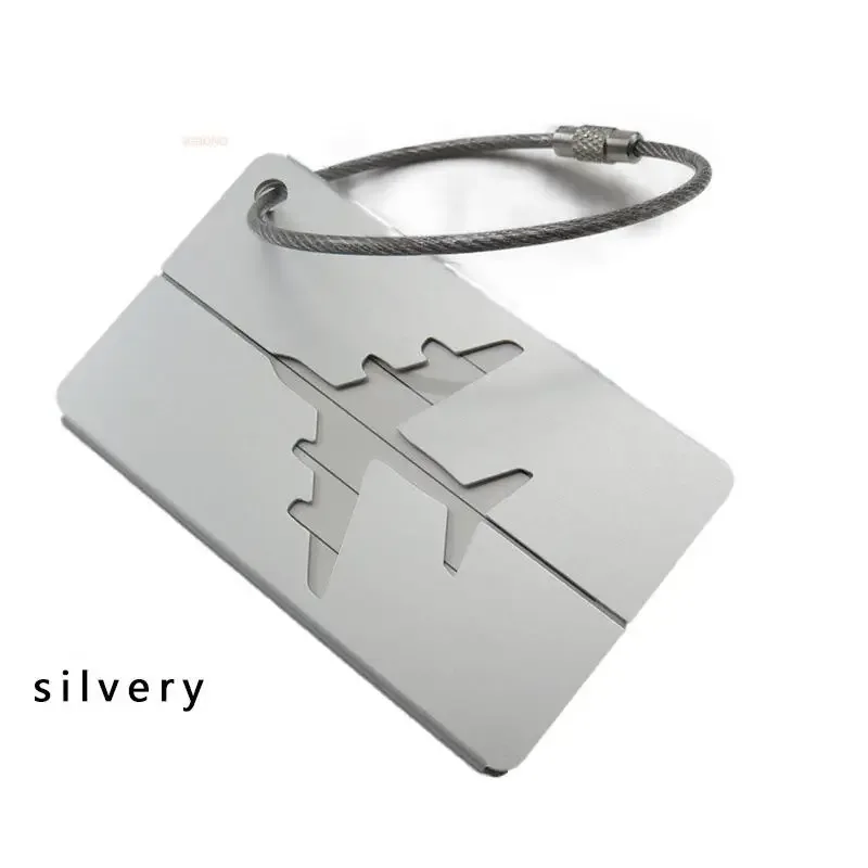 étiquette de bagage en aluminium durable, design tendance avec anneau en acier antivol, étiquette d'identification de bagage pour enregistrement à l'embarquement.